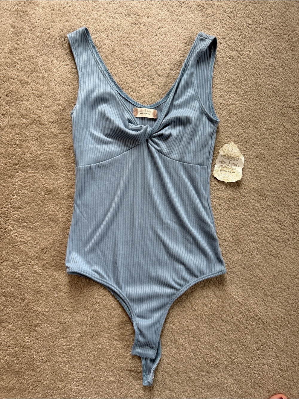 NWT Women’s Altar d’state S Ribbed Twist-Front One-Piece Bodysuit.